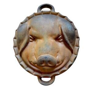 Vintage Cast Iron Pig Hog Head Primitive Baking Mold Rustic Farm Kitchenware